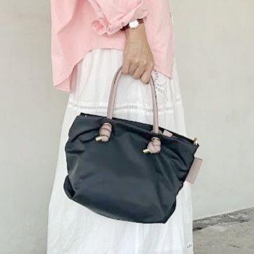 【現貨】皮革拼接輕量尼龍S水餃包 