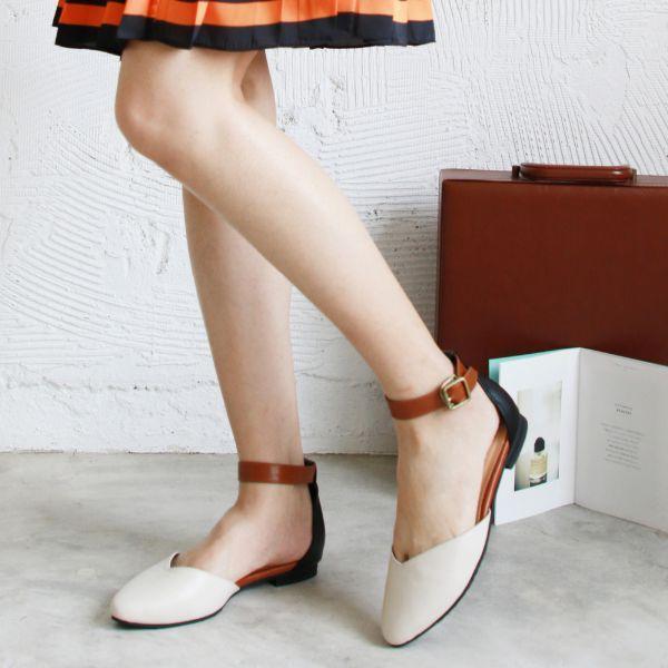 【接單手工製】寬腳版可穿，配色腳踝帶真皮便鞋 