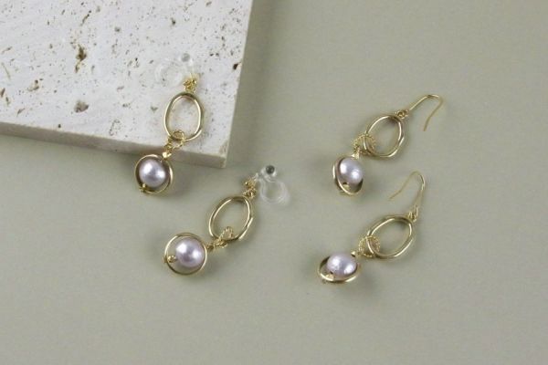 【現貨_日本手做飾品團】無耳洞對應_浪漫紫綿珍珠耳環 