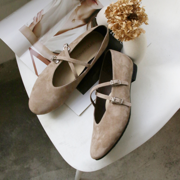 【接單手工製】小腳效果細緻羊絨交叉帶瑪莉珍 