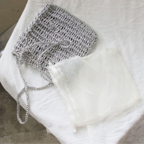 【預購】銀色紗線編織手提小包 