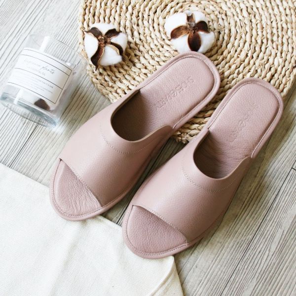 【現貨】居家好品味_吸汗透氣露趾真皮室內拖鞋 