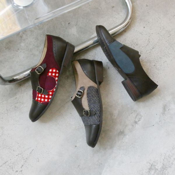 【接單手工製】外尖內圓拼接牛津孟克鞋 