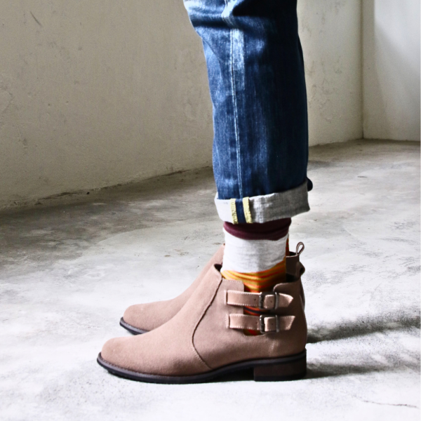 【現貨】寬腳版OK！防潑水雙扣異素材拼接靴 