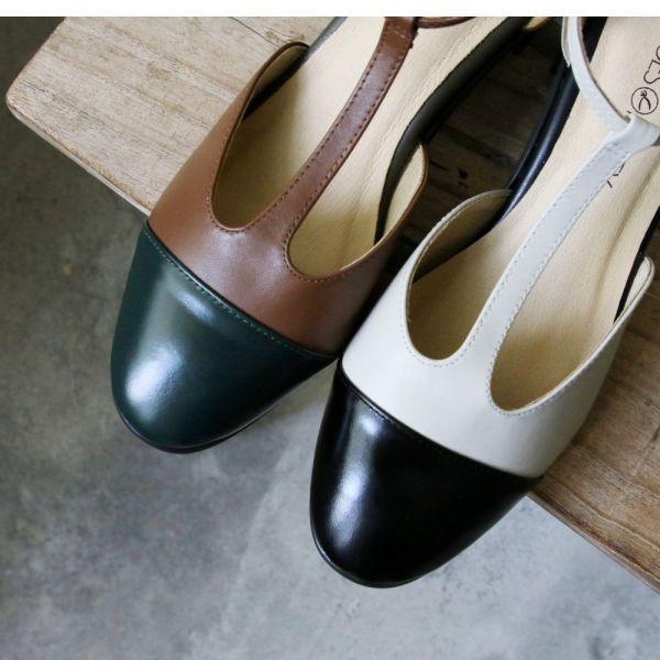 【試穿鞋福利】寬腳版友善拼接T字安定跟鞋 