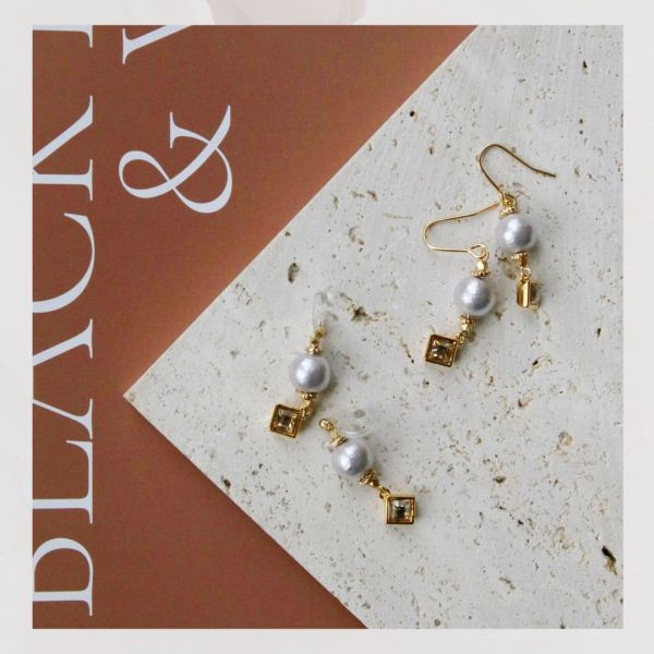 【現貨_日本手做飾品】棉珍珠＋水晶石耳環／無耳洞耳環（淡紫色） 