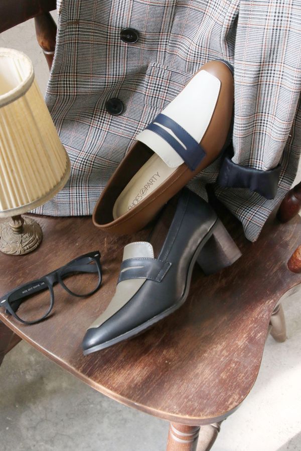 【試穿鞋福利】接單手工製_圓中帶方拚色樂福鞋 