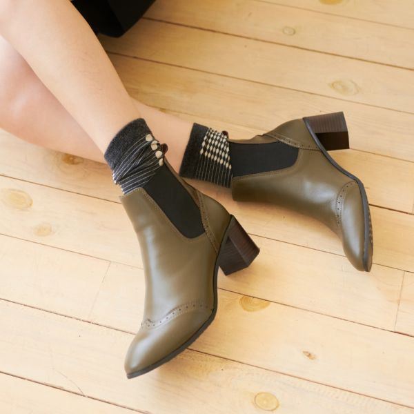 【試穿鞋福利】方中帶尖！顯腳小牛津風鬆緊帶短靴 