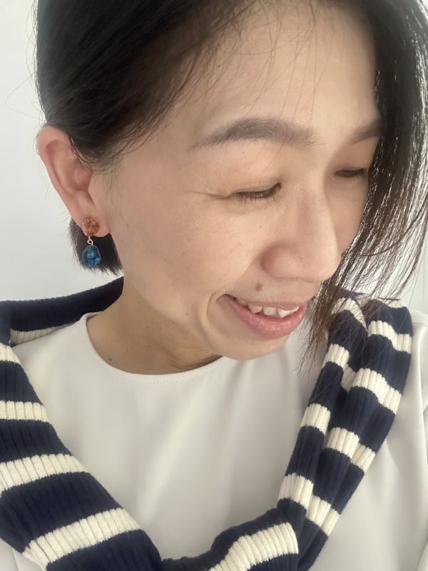 【日本手做飾品團】無耳洞對應_金箔不規則石耳環 