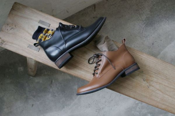 【試穿鞋福利】接單手工製_側U口綁帶短靴 