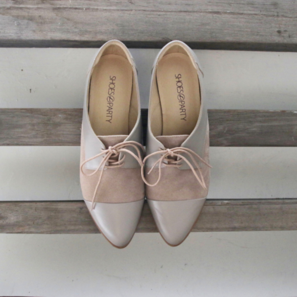 【現貨】外尖內圓拼接德比鞋 