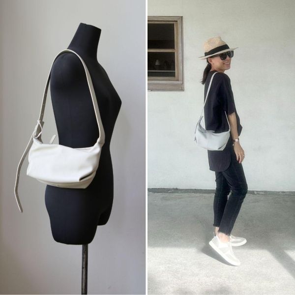 【限量3個現貨】質感灰白皮革雲朵包 