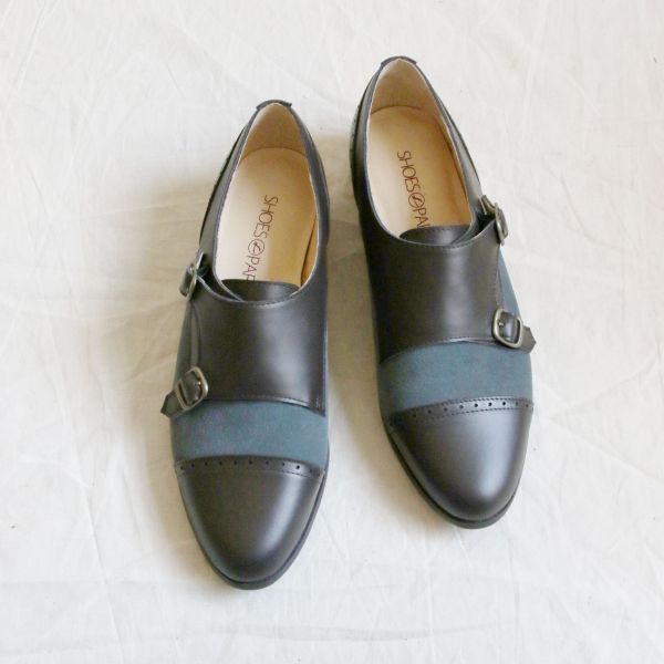 【接單手工製】外尖內圓拼接牛津孟克鞋 