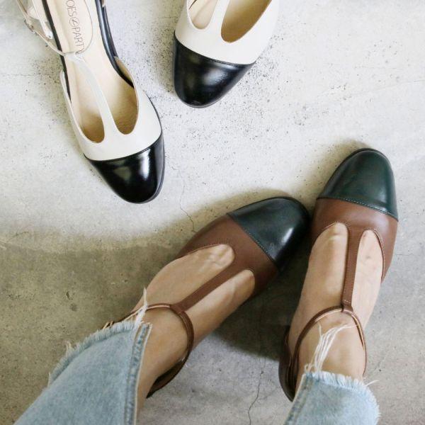 【試穿鞋福利】寬腳版友善拼接T字安定跟鞋 