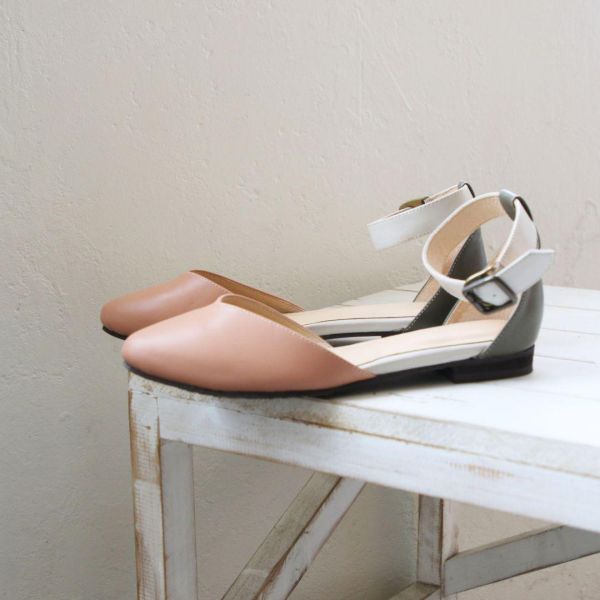 【接單手工製】寬腳版可穿，配色腳踝帶真皮便鞋 