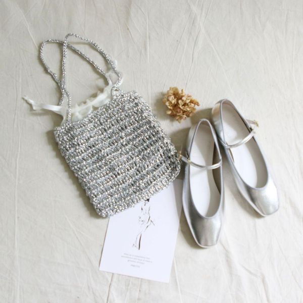 【預購】銀色紗線編織手提小包 