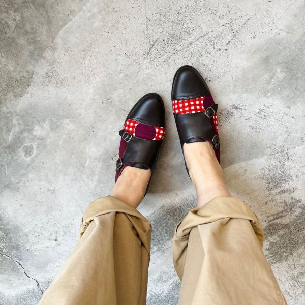 【接單手工製】外尖內圓拼接牛津孟克鞋 