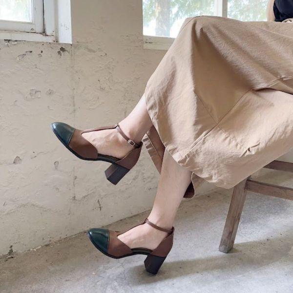 【試穿鞋福利】寬腳版友善拼接T字安定跟鞋 