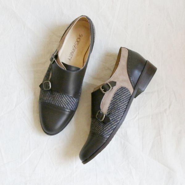 【接單手工製】外尖內圓拼接牛津孟克鞋 