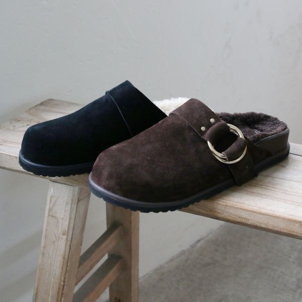 【快速到貨】世界系列_牛麂皮羊毛勃肯拖鞋 