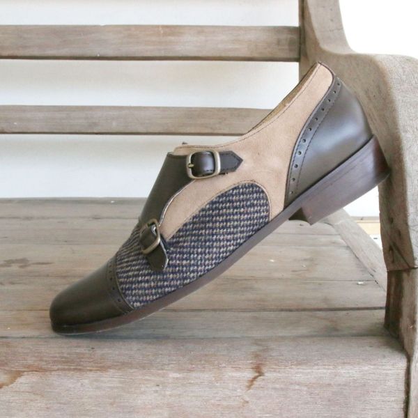 【接單手工製】外尖內圓拼接牛津孟克鞋 