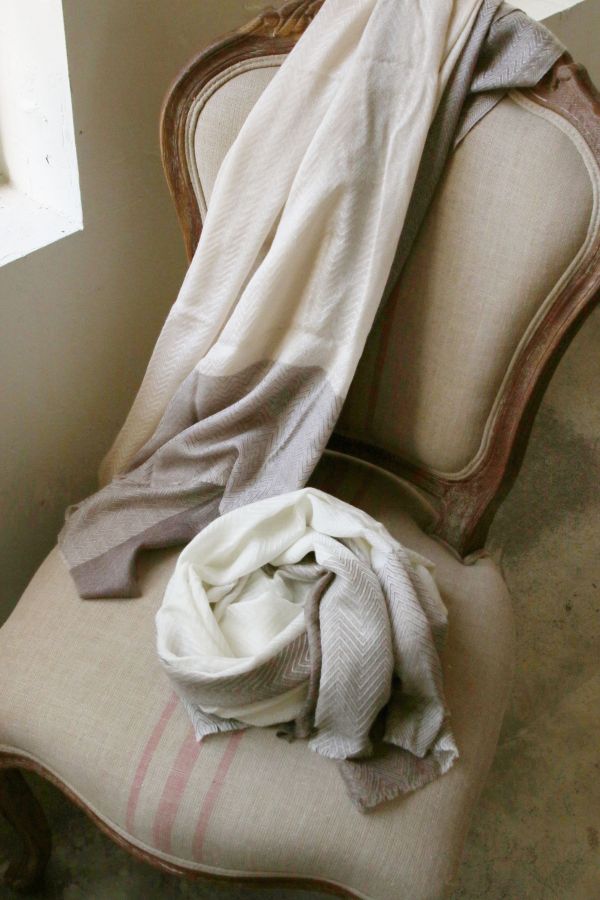 【現貨】喀什米爾胎羊毛雙色拼接薄圍巾/披肩 