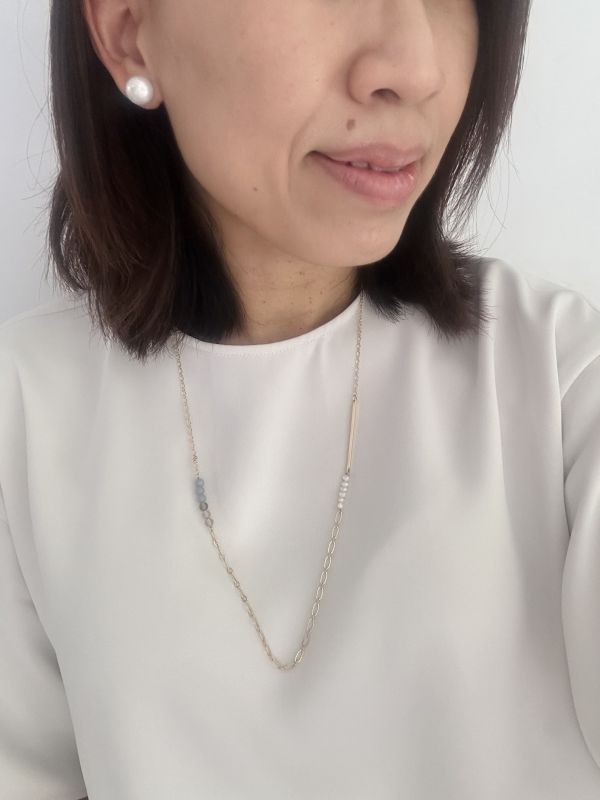 【日本手做飾品團】淡水串珠拼接天然石長項鍊 