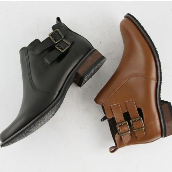 【接單手工製】寬腳版OK！雙扣帶真皮短靴 