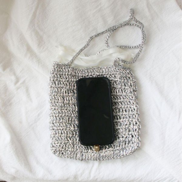 【預購】銀色紗線編織手提小包 