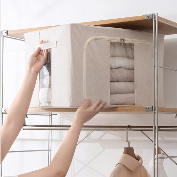 硬挺不塌-鋼架式棉麻收納箱(限宅配)(NG品出清) 硬挺,不塌,鋼架式,棉麻,收納箱,收納,日式,衣物,棉被,毛巾