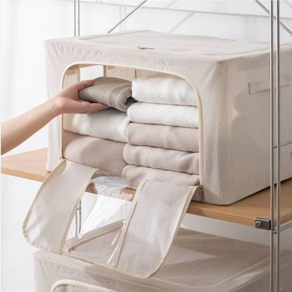 硬挺不塌-鋼架式棉麻收納箱(限宅配)(NG品出清) 硬挺,不塌,鋼架式,棉麻,收納箱,收納,日式,衣物,棉被,毛巾