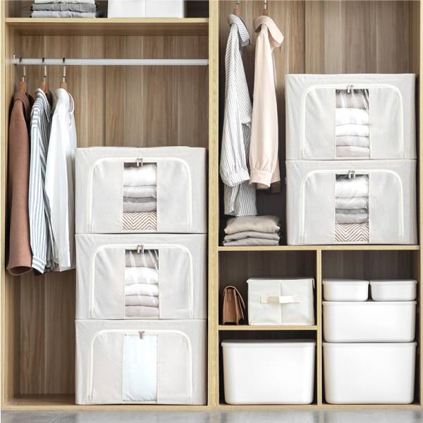 硬挺不塌-鋼架式棉麻收納箱(限宅配)(NG品出清) 硬挺,不塌,鋼架式,棉麻,收納箱,收納,日式,衣物,棉被,毛巾