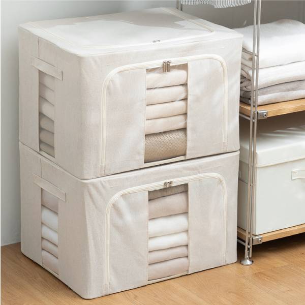 硬挺不塌-鋼架式棉麻收納箱(限宅配)(NG品出清) 硬挺,不塌,鋼架式,棉麻,收納箱,收納,日式,衣物,棉被,毛巾