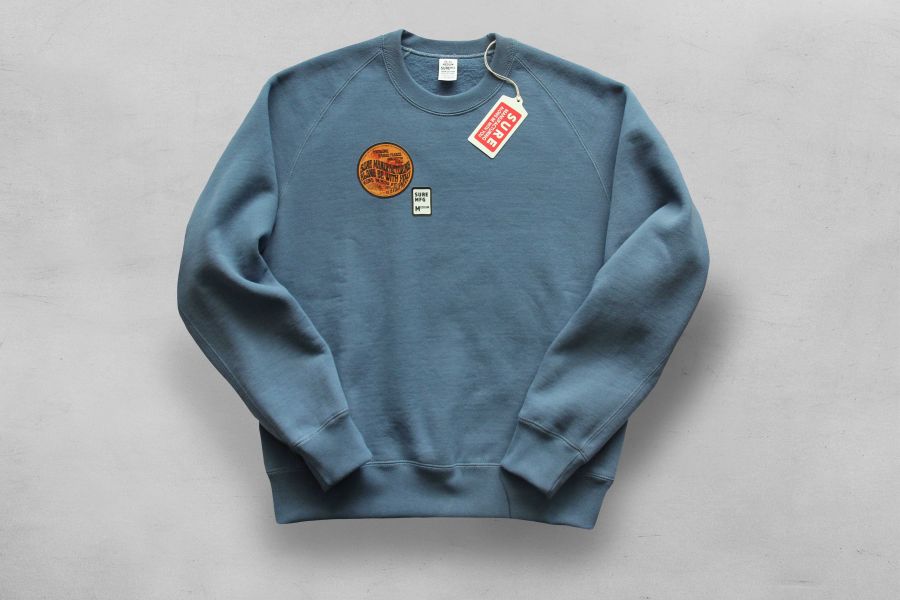 SURE'S CREW NECK "AWESOME" SWEATSHIRT(BLUE) 衛衣,大學T,XX DEVELOPMENT,日本製,名古屋獨立服裝廠,Pigment Dye