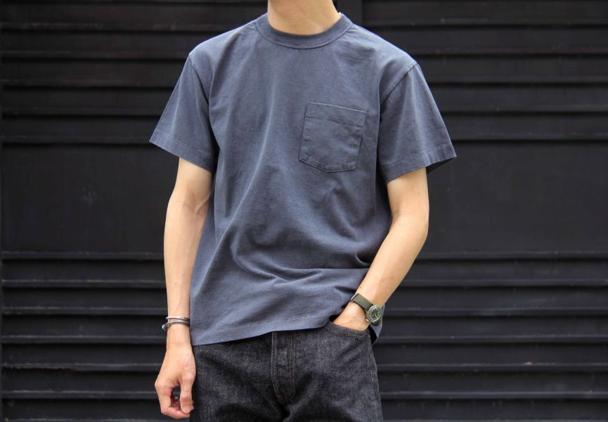 SURE'S POCKET TEE (Nasvy) 日本製,名古屋,獨立服裝廠,白t,圓筒衣身,不易變形短t,丹寧,Pigment Dye染,