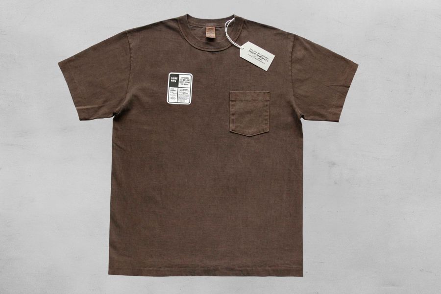 SURE'S POCKET TEE (Brown) 男生夏天短t,日本製吸汗耐穿短t,名古屋,白t,圓筒衣身,不易變形短t,丹寧,Pigment Dye染,