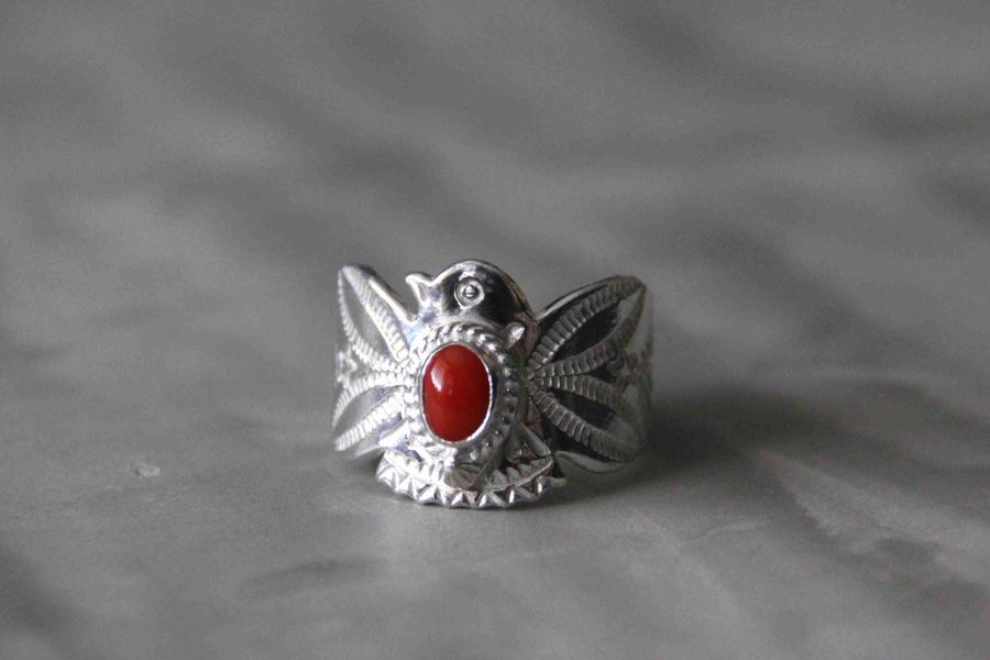 KinG Smith -納瓦荷雷鳥戒/銀繩紅珊瑚/現貨 