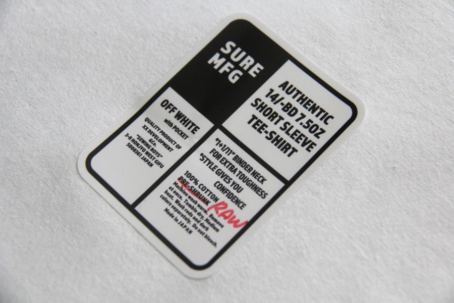 SURE'S POCKET TEE  (Raw White) SURE MAG,白t,日本製,名古屋,圓筒衣身,不易變形短t,丹寧,Pigment Dye染,