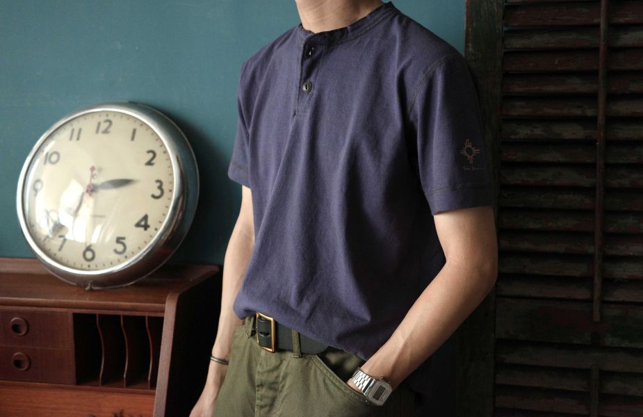 Two Moon - Henley Neck Tee (Navy) Two Moon,亨利領