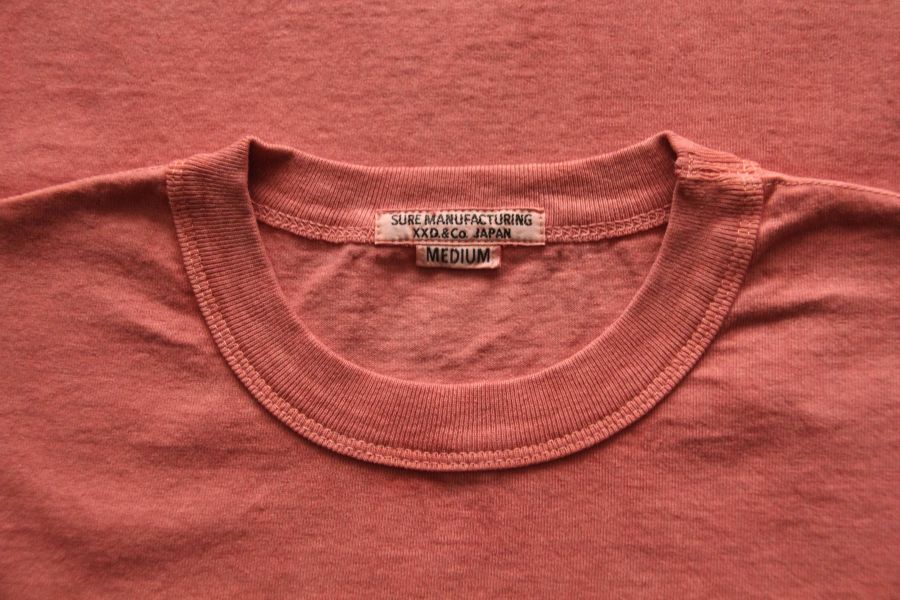 SURE'S Soul on T-Shirt /Red 日本製,名古屋獨立服裝廠,白t,圓筒衣身,不易變形短t,丹寧,Pigment Dye染,