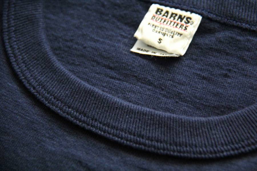 Barns–Tsuri-Ami Pocket Crew Neck Tee/Navy Barns Outfitters,美式復古休閒之專門品牌,經典Tsuri-Ami Tee,Made in Japan,圓筒衣身結構,和歌山古董吊編機織造