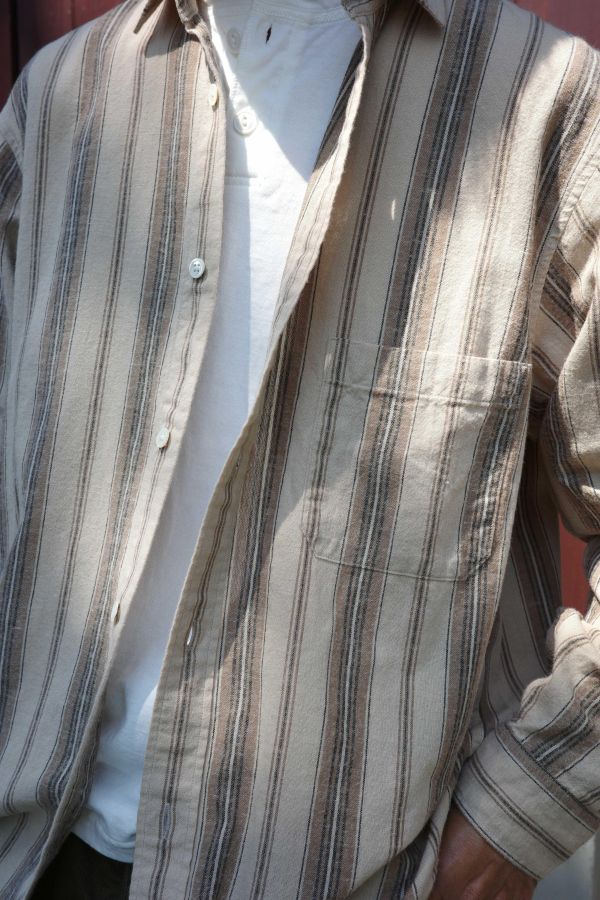 Barns Outfitters - Cotton Linen Stripe L/S Shirt (Beige) Barns Outfitters,男生秋冬長袖襯衫,條紋襯衫,