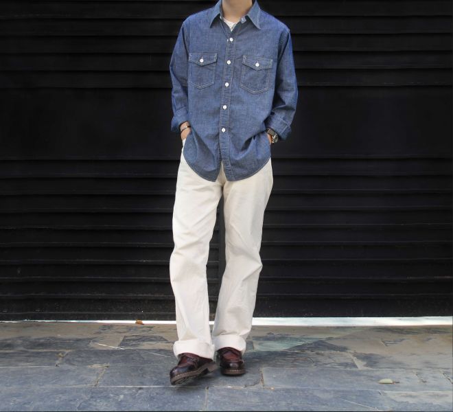 Post O`Alls -NAVY CUT 2 Post O`Alls,Chambray, 工作襯衫,日本製,工裝,