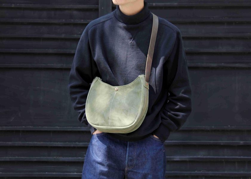 S.F.K. String Moon Bag/Mini Moss green 男 真皮包,半月包 SFK,茶芯皮革,義大利 植鞣 麂皮,男 肩背包 推薦,