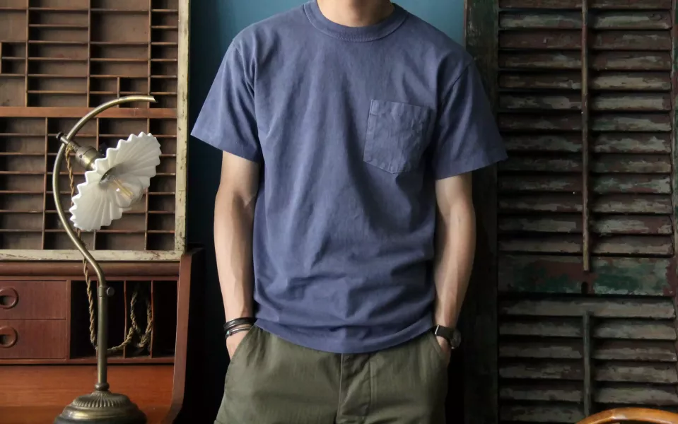 SURE'S POCKET TEE (Nasvy Magic) 男生夏天短t,日本製吸汗耐穿短t,名古屋,獨立服裝廠,白t,圓筒衣身,不易變形短t,丹寧,Pigment Dye染,