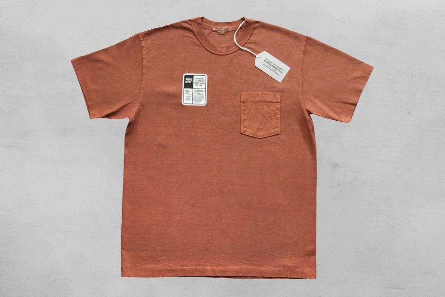 SURE'S POCKET TEE/UMBER 日本製,名古屋獨立服裝廠,白t,圓筒衣身,不易變形短t,丹寧,Pigment Dye染,