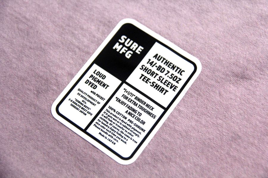 SURE'S POCKET TEE/Lilac 日本製,名古屋獨立服裝廠,白t,圓筒衣身,不易變形短t,丹寧,Pigment Dye染,