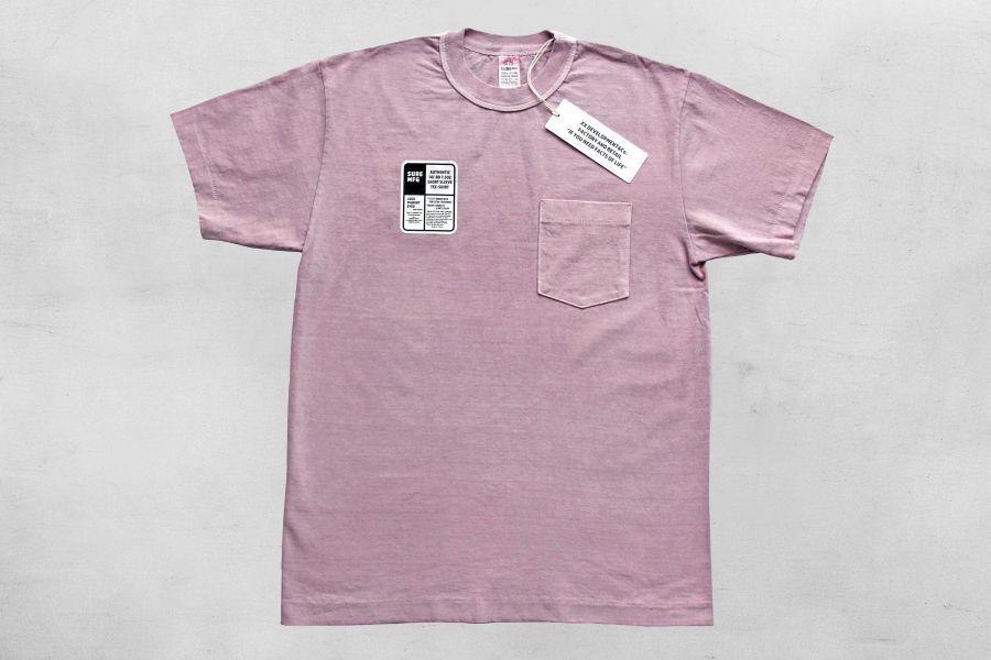 SURE'S POCKET TEE/Lilac 日本製,名古屋獨立服裝廠,白t,圓筒衣身,不易變形短t,丹寧,Pigment Dye染,