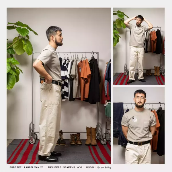 SURE'S POCKET TEE/Laurel Oak 日本製,名古屋獨立服裝廠,白t,圓筒衣身,不易變形短t,丹寧,Pigment Dye染,