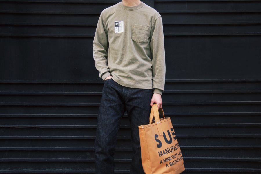 SURE'S LONG SLEEVE T-SHIRT (OCHER) XX DEVELOPMENT,日本製,名古屋獨立服裝廠,
Pigment Dye 染色,薄長袖,秋冬穿搭